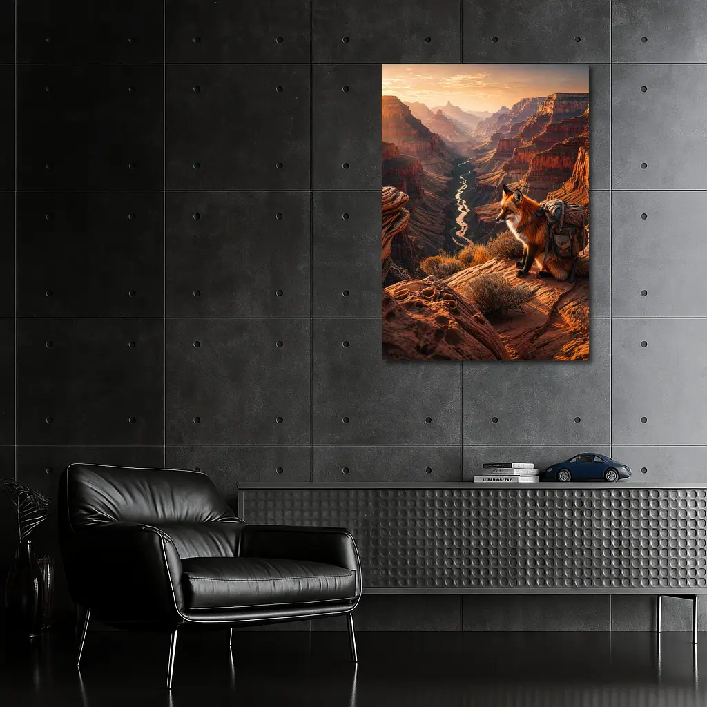 Red Fox With Backpack Grand Canyon Sunset – Wall Art