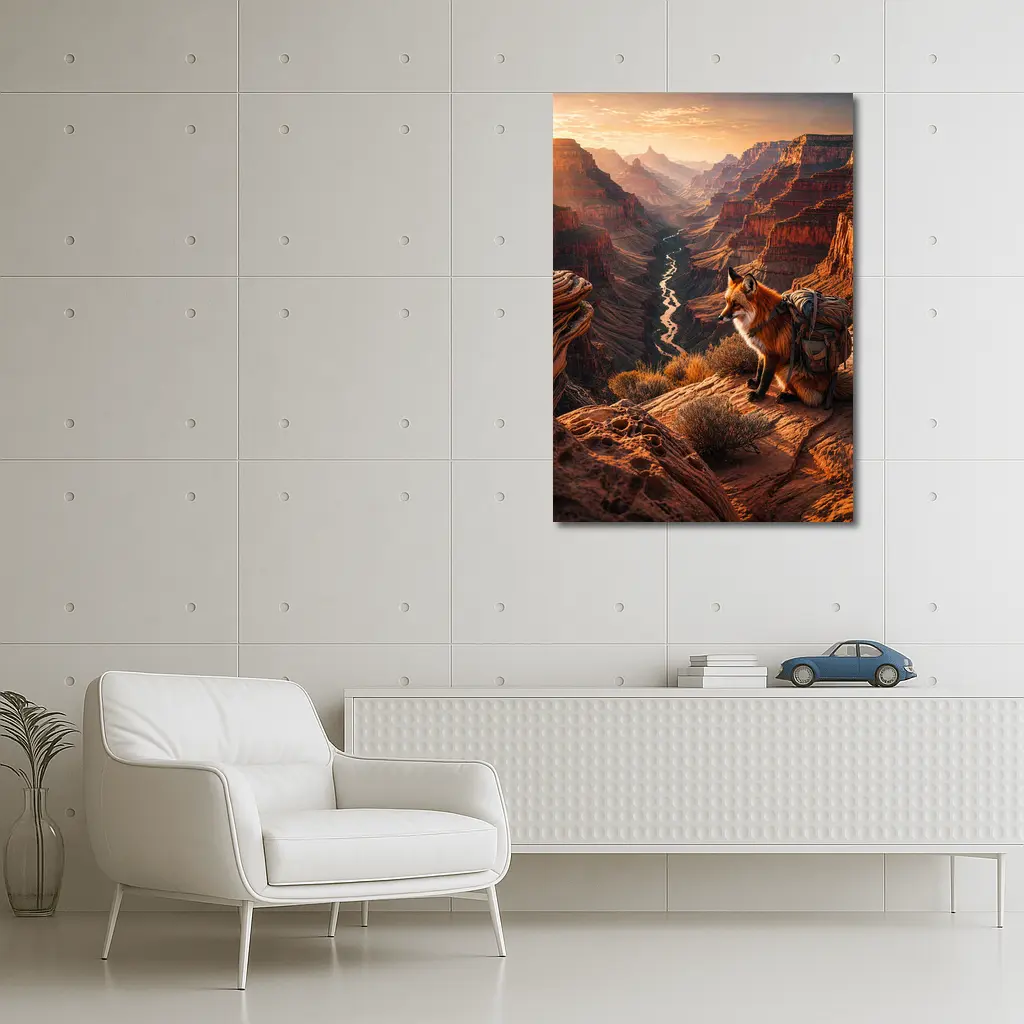 Red Fox With Backpack Grand Canyon Sunset – Wall Art