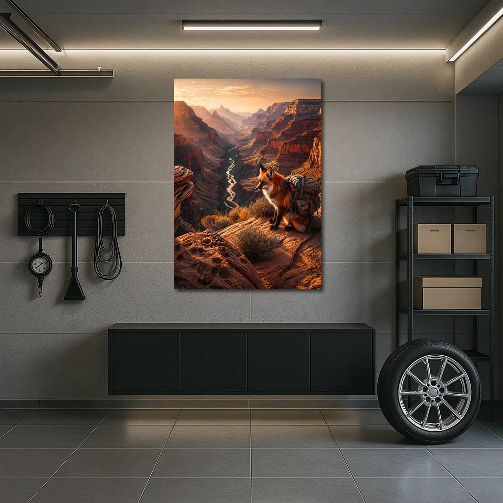 Red Fox With Backpack Grand Canyon Sunset – Wall Art