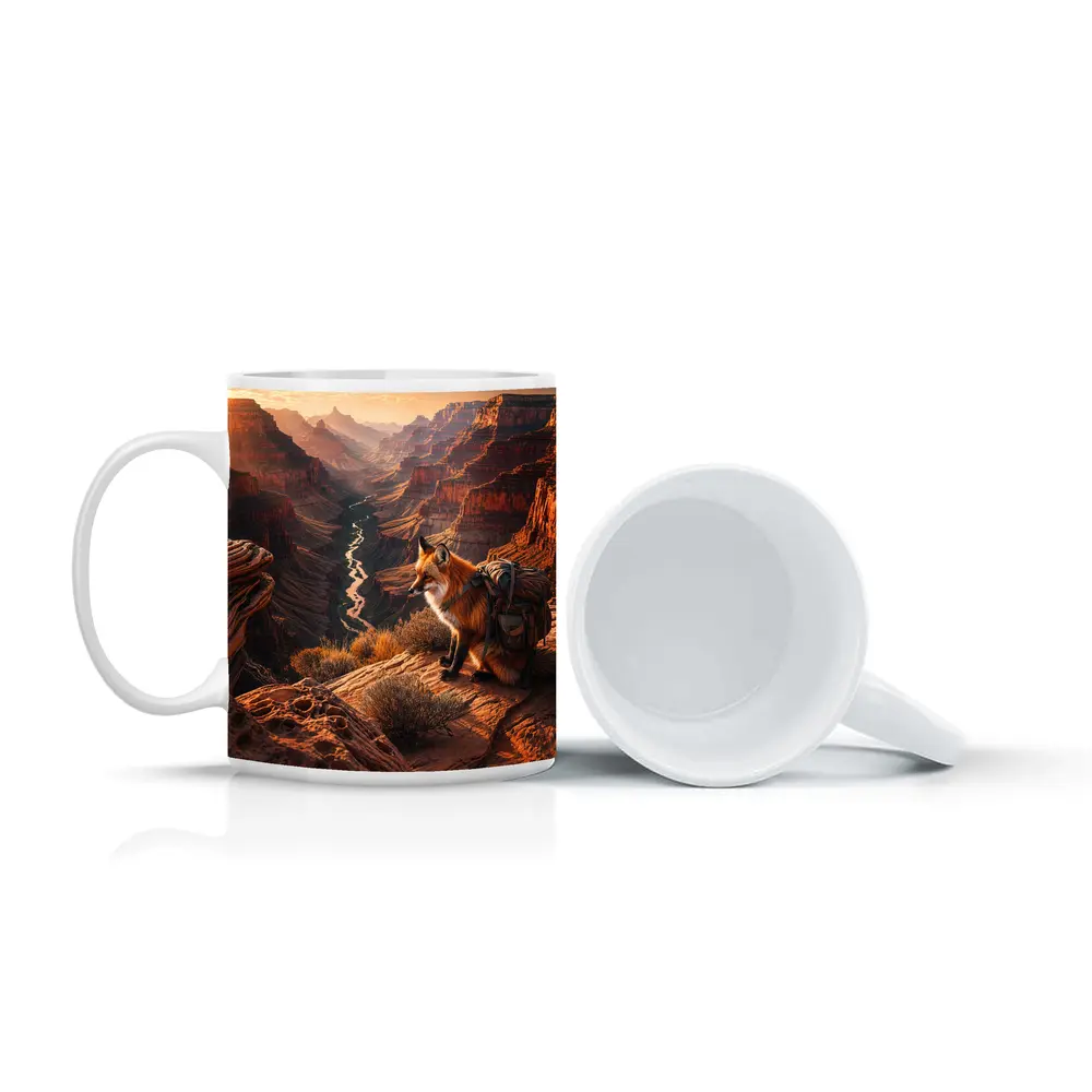 Red Fox With Backpack Grand Canyon Sunset – Mugs