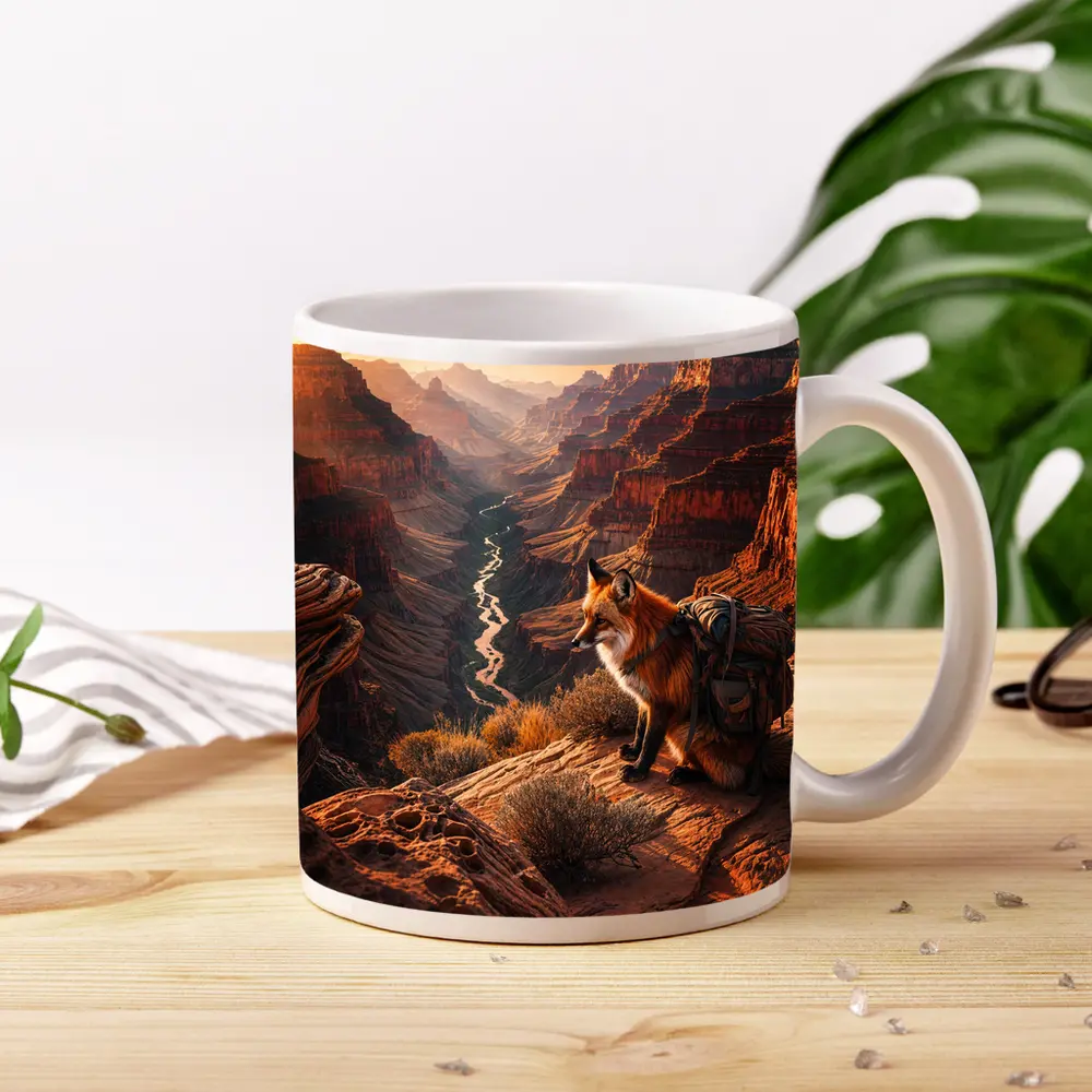 Red Fox With Backpack Grand Canyon Sunset – Mugs