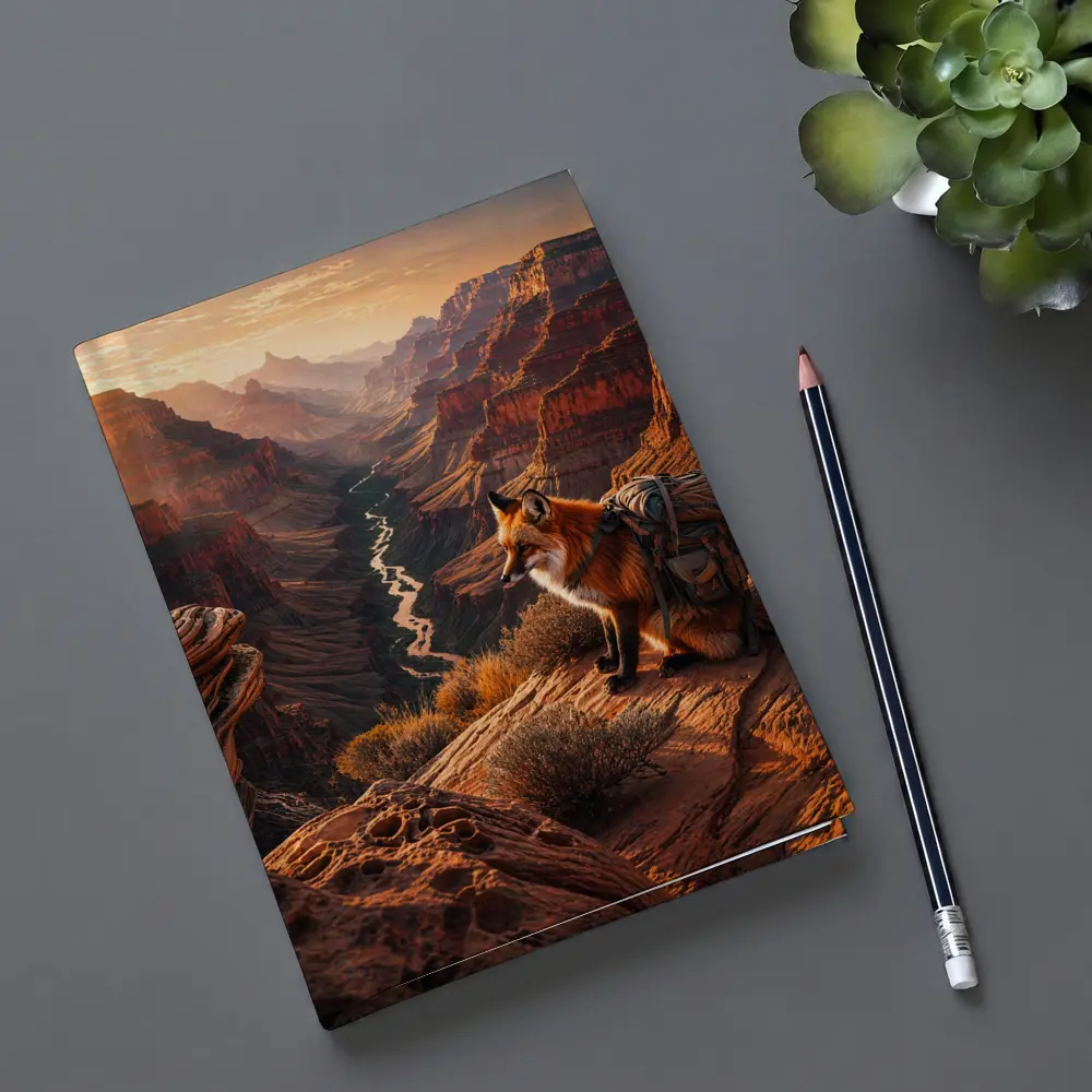Red Fox With Backpack Grand Canyon Sunset – Notebooks