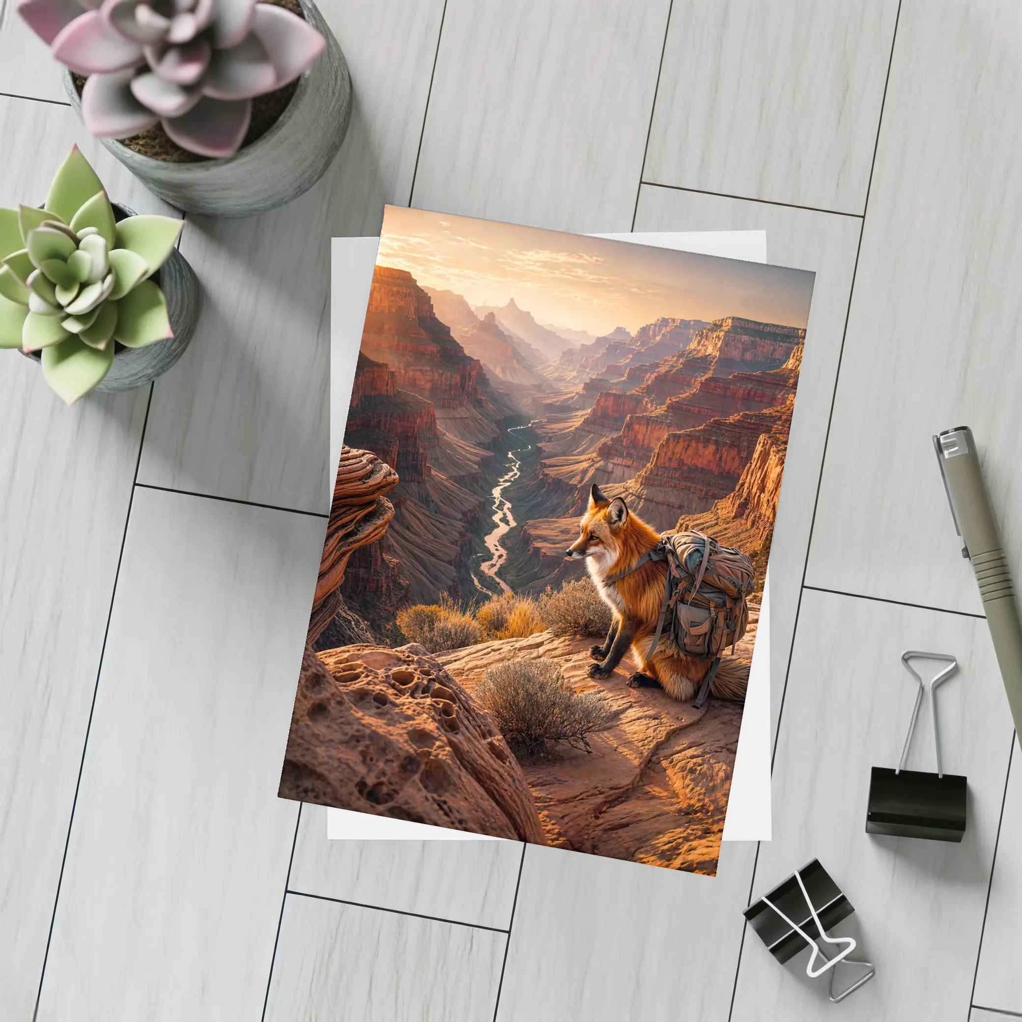 Red Fox With Backpack Grand Canyon Sunset – Postcards