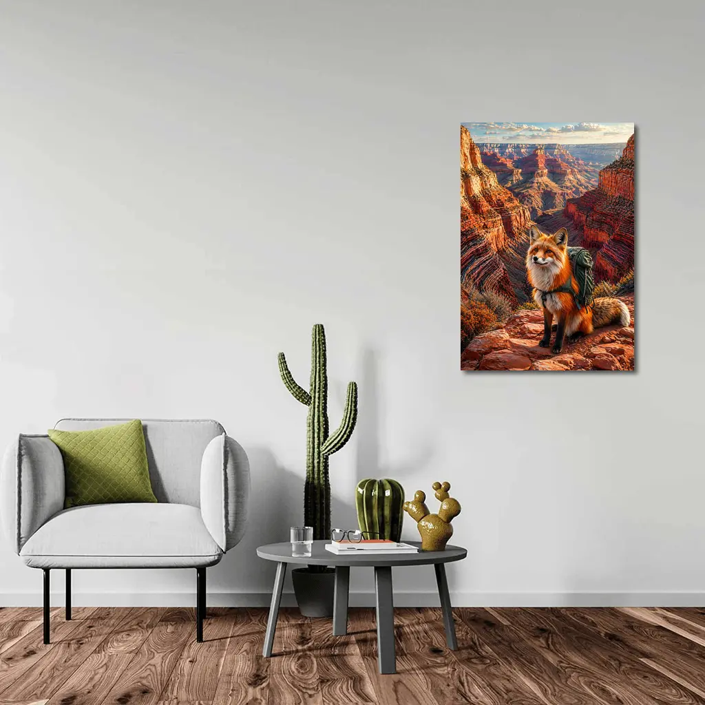 Red Fox Hiking Grand Canyon Rocky Landscape – Wall Art