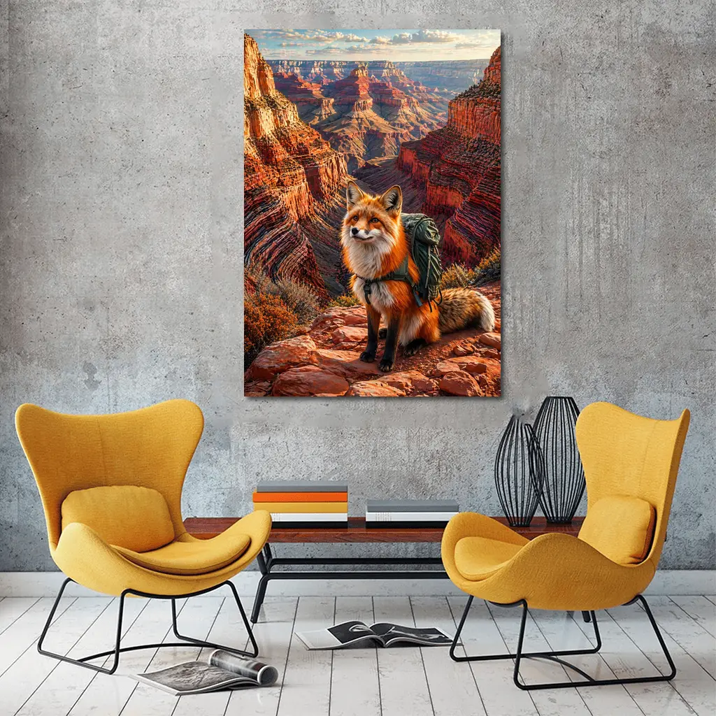 Red Fox Hiking Grand Canyon Rocky Landscape – Wall Art