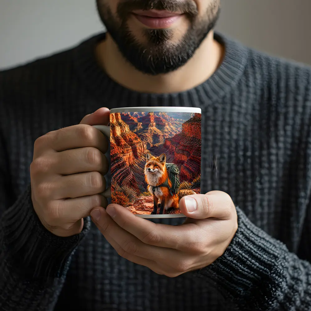 Red Fox Hiking Grand Canyon Rocky Landscape – Mugs