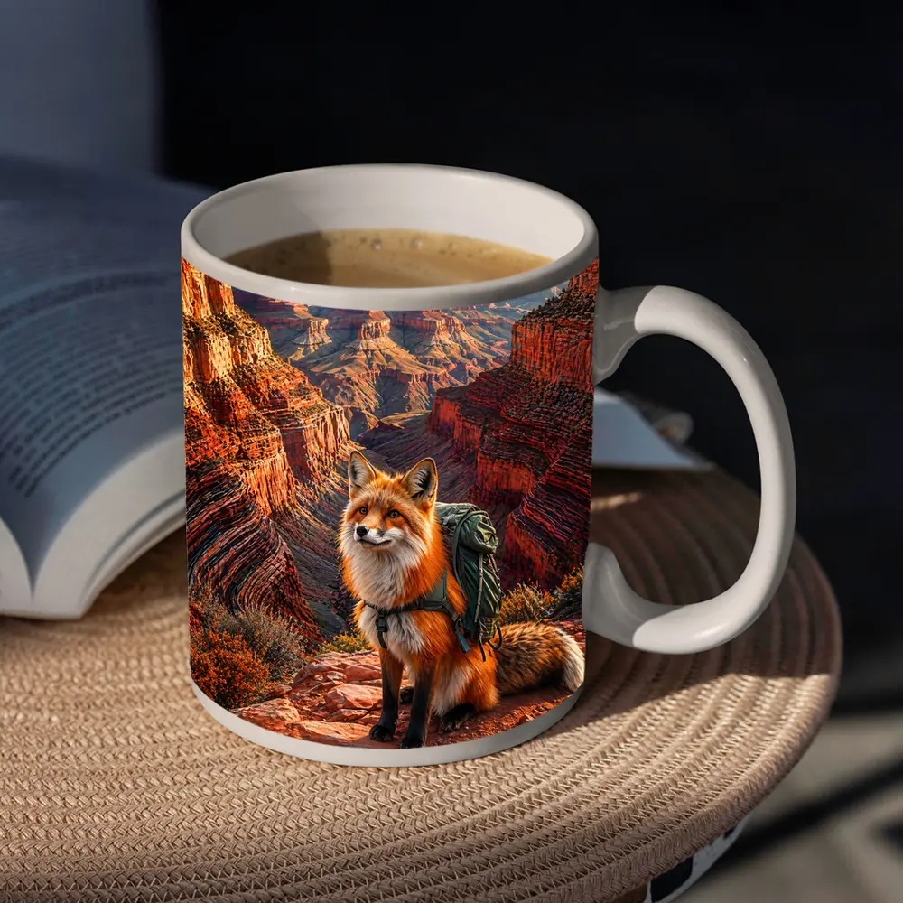 Red Fox Hiking Grand Canyon Rocky Landscape – Mugs