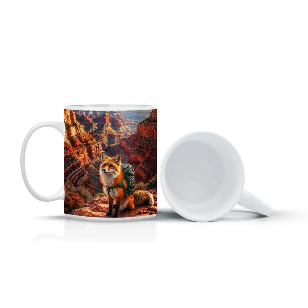 Red Fox Hiking Grand Canyon Rocky Landscape – Mugs