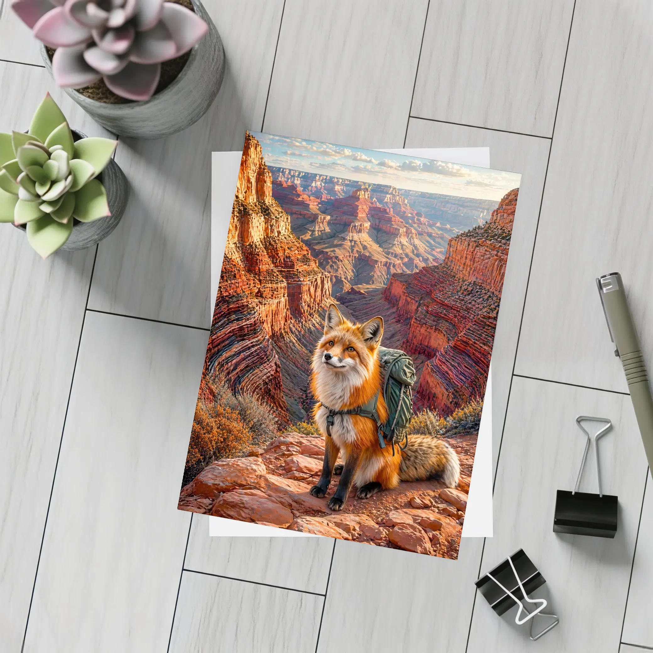 Red Fox Hiking Grand Canyon Rocky Landscape – Postcards
