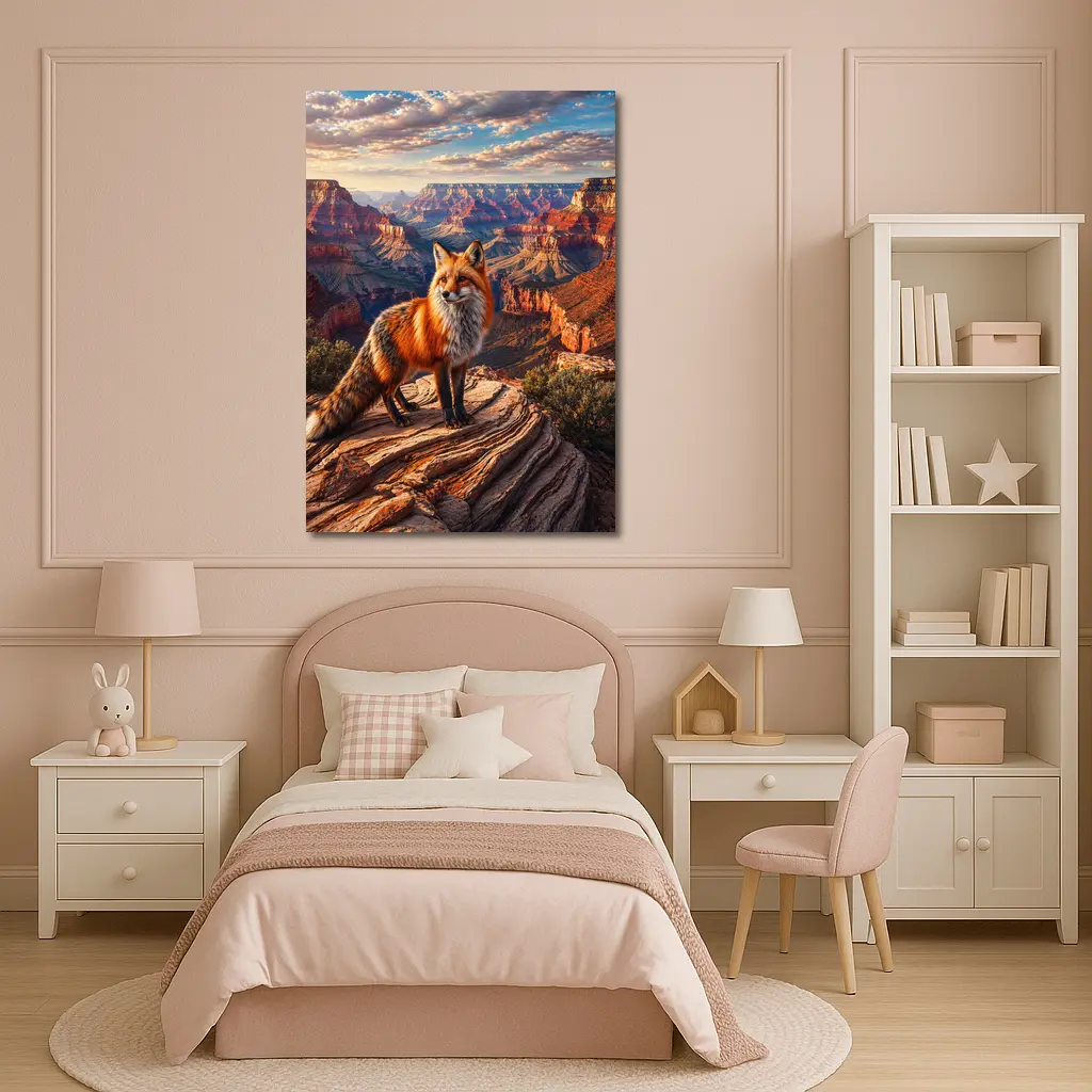 Red Fox Standing Over Grand Canyon Landscape – Wall Art