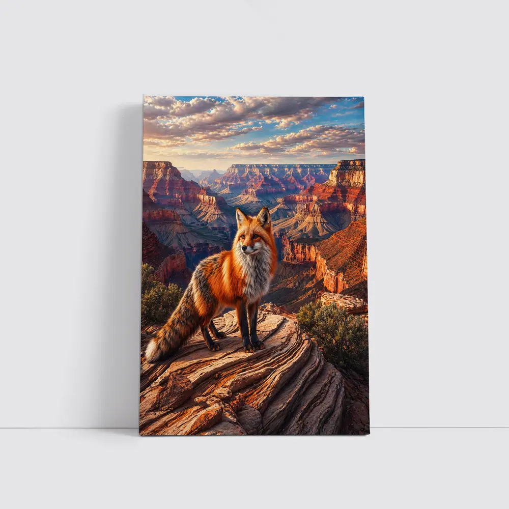 Red Fox Standing Over Grand Canyon Landscape – Wall Art