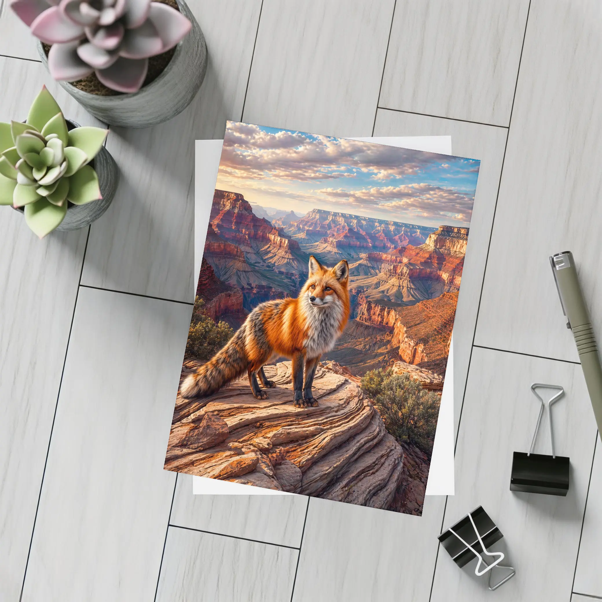 Red Fox Standing Over Grand Canyon Landscape – Postcards