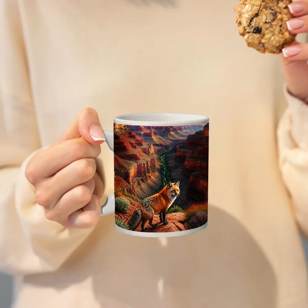 Red Fox Standing at Grand Canyon Rim – Mugs