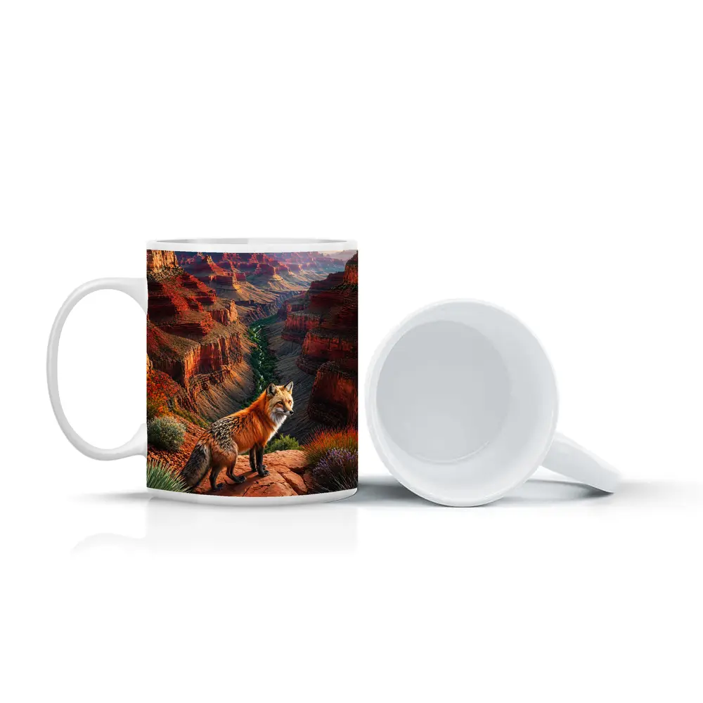 Red Fox Standing at Grand Canyon Rim – Mugs