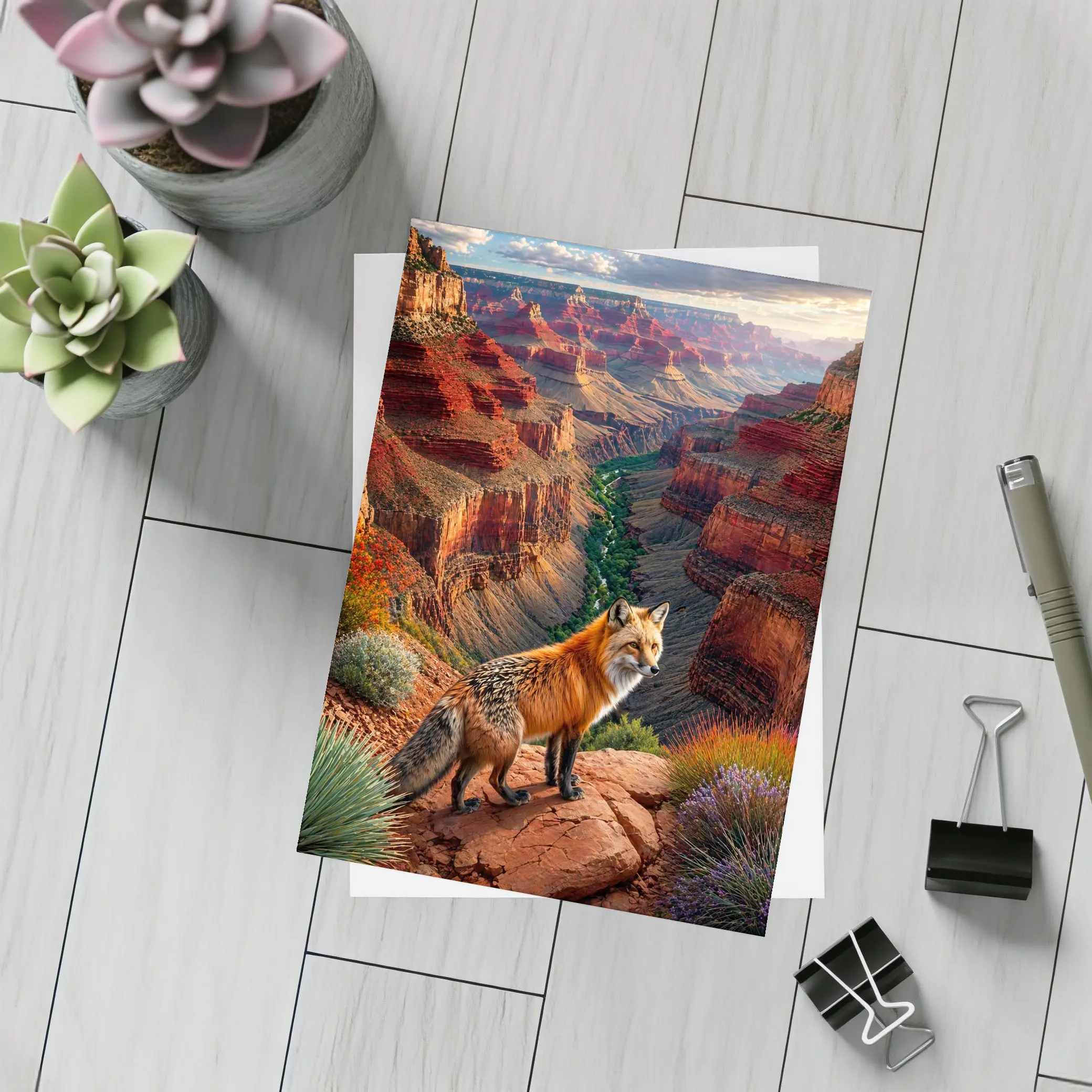Red Fox Standing at Grand Canyon Rim – Postcards