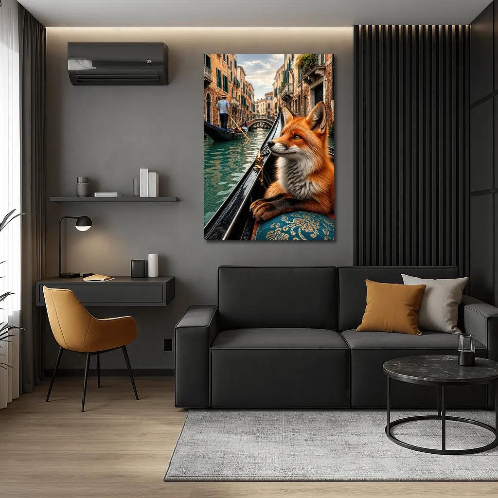 Red Fox Riding Gondola Venice Canal – Wall Art