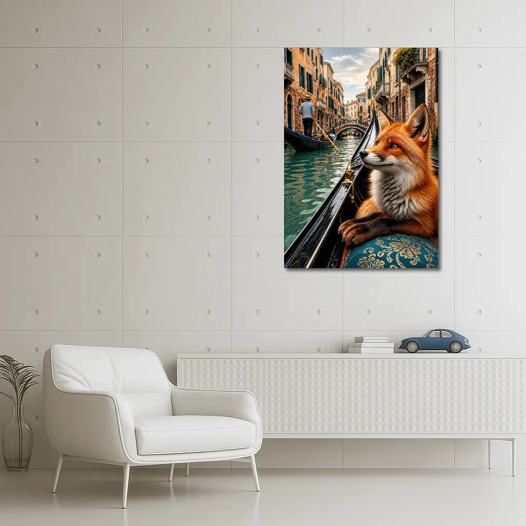 Red Fox Riding Gondola Venice Canal – Wall Art