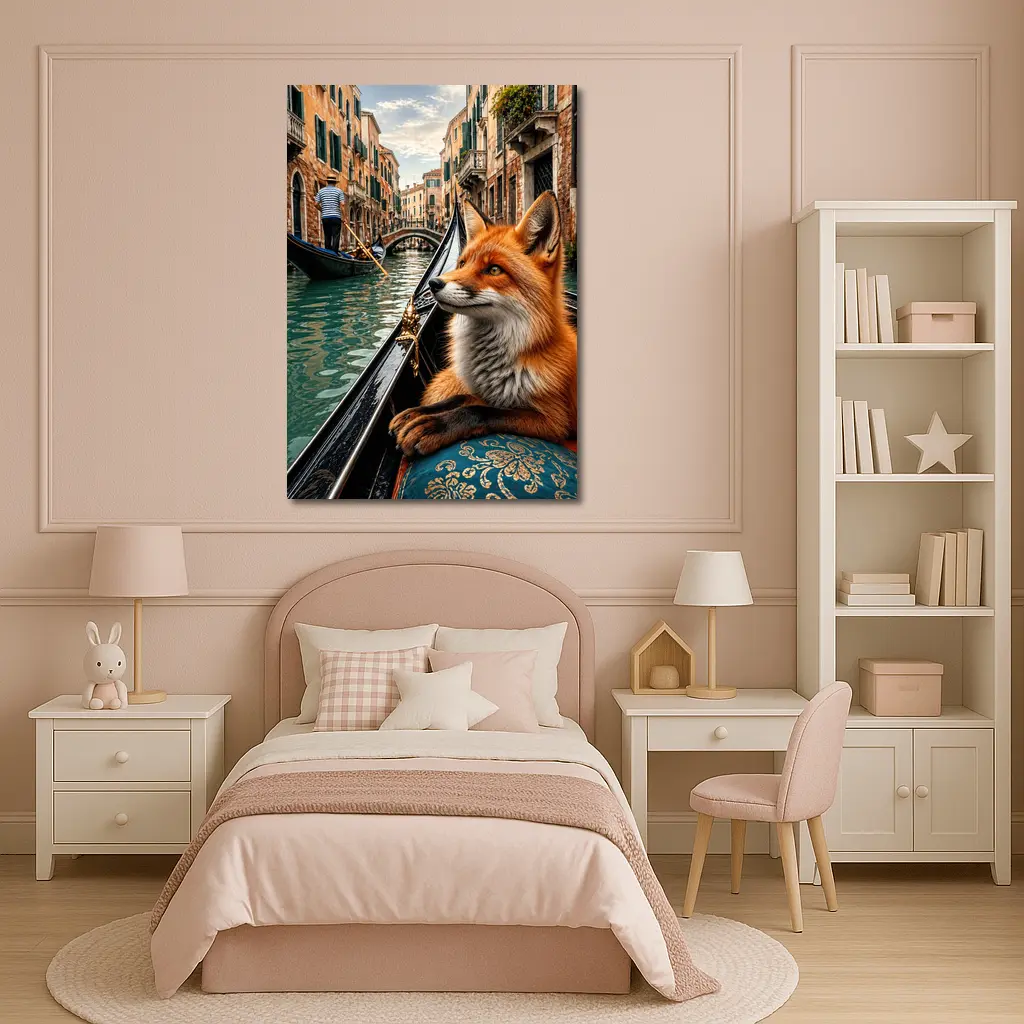 Red Fox Riding Gondola Venice Canal – Wall Art