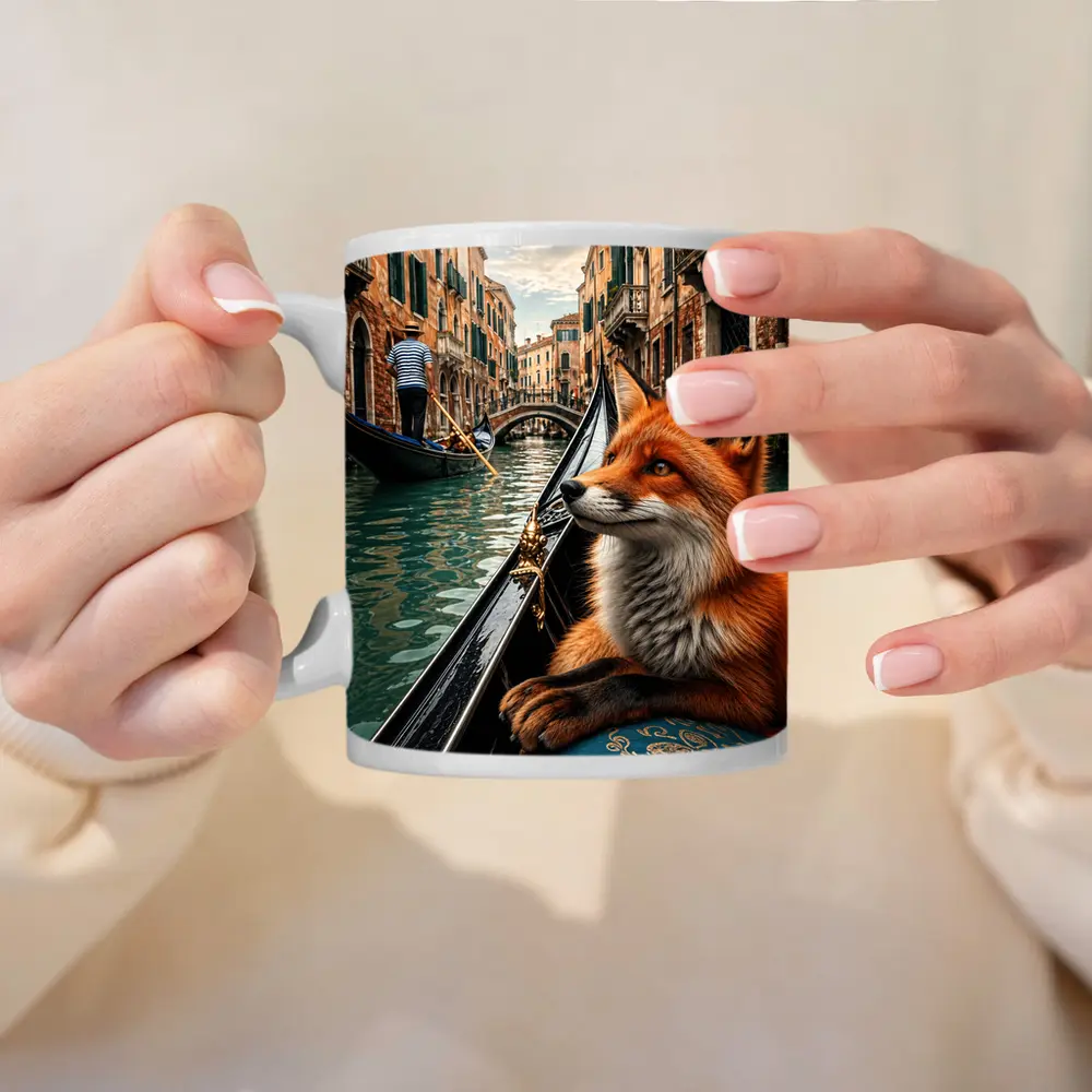 Red Fox Riding Gondola Venice Canal – Mugs