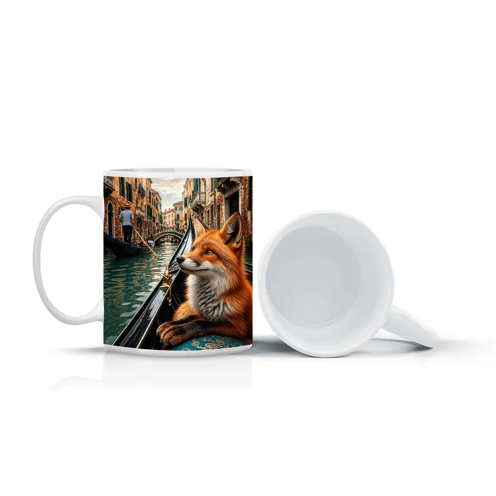 Red Fox Riding Gondola Venice Canal – Mugs