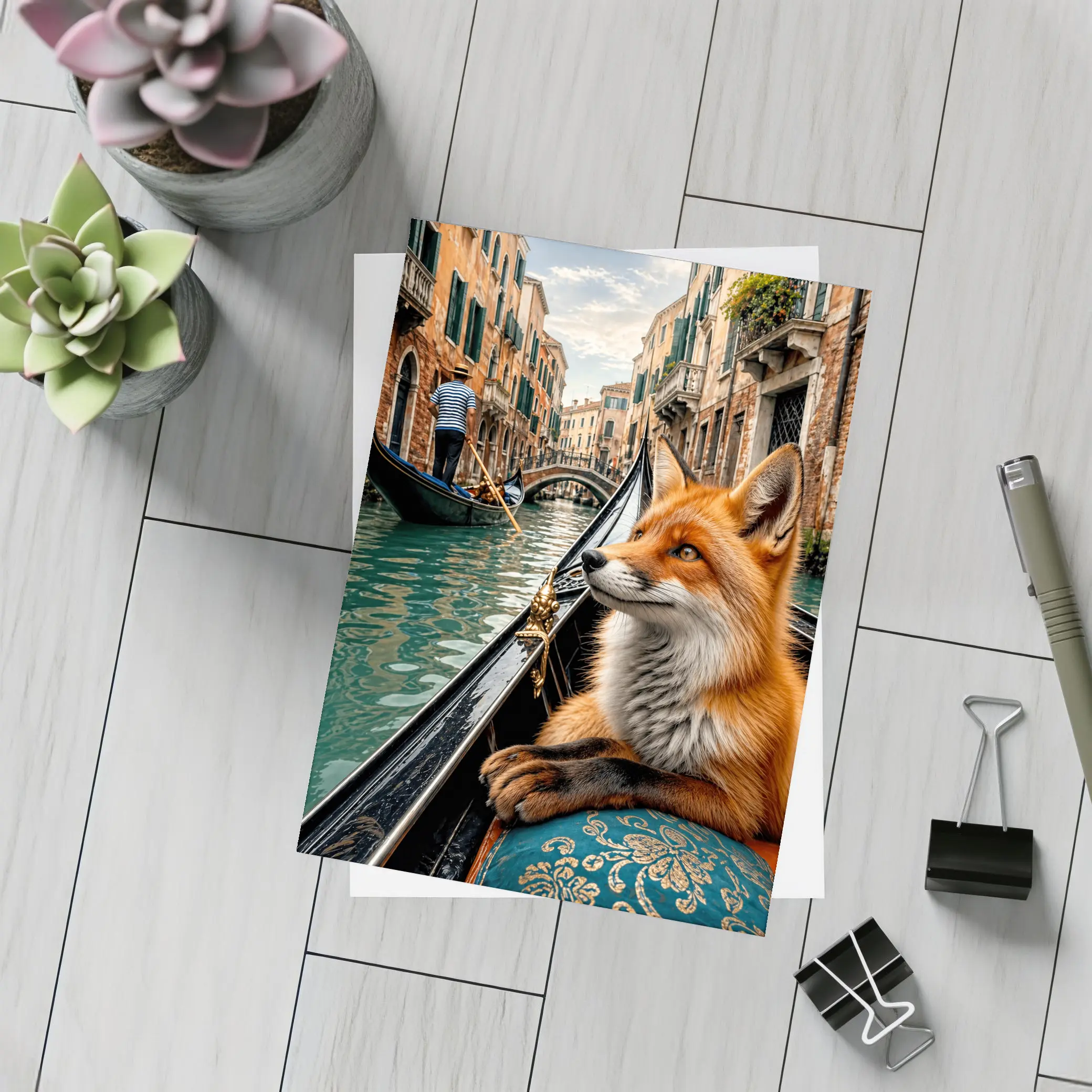 Red Fox Riding Gondola Venice Canal – Postcards