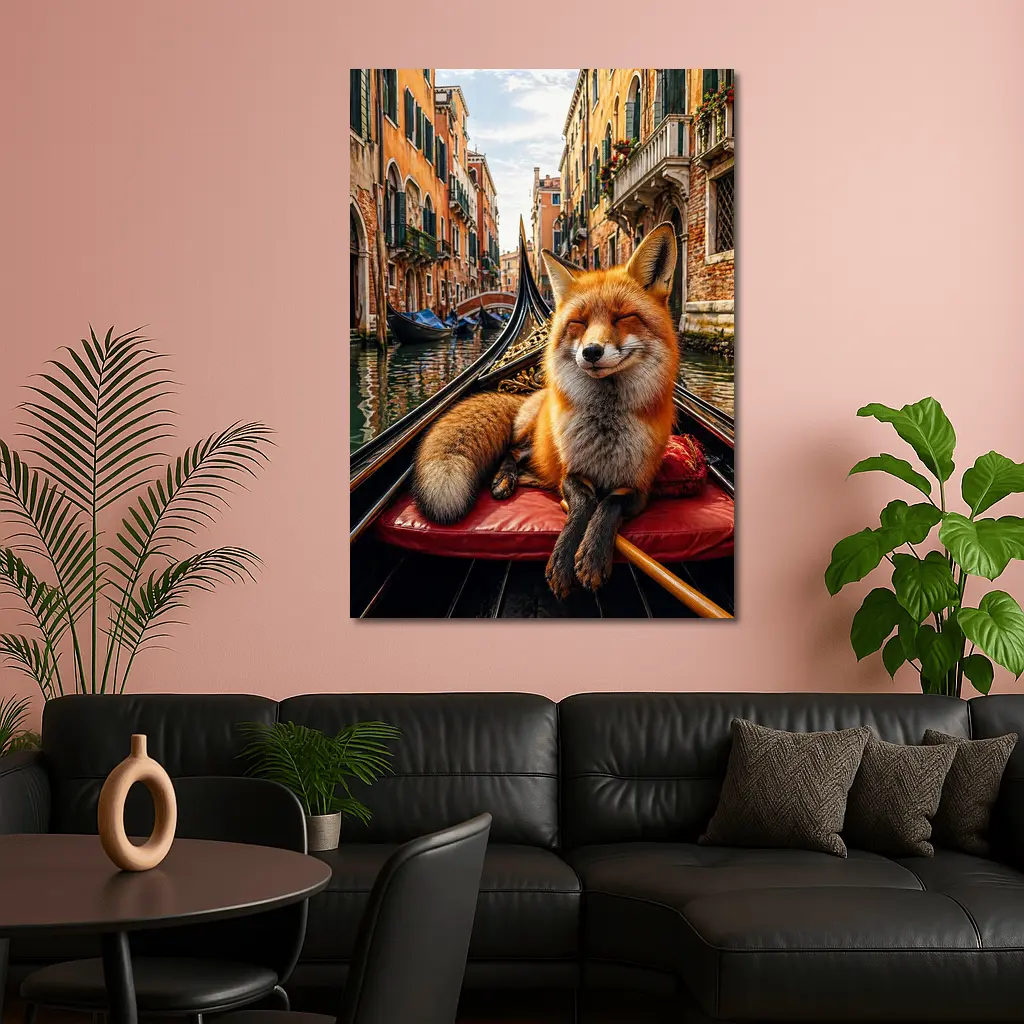 Red Fox Relaxing on Venice Gondola Canal – Wall Art