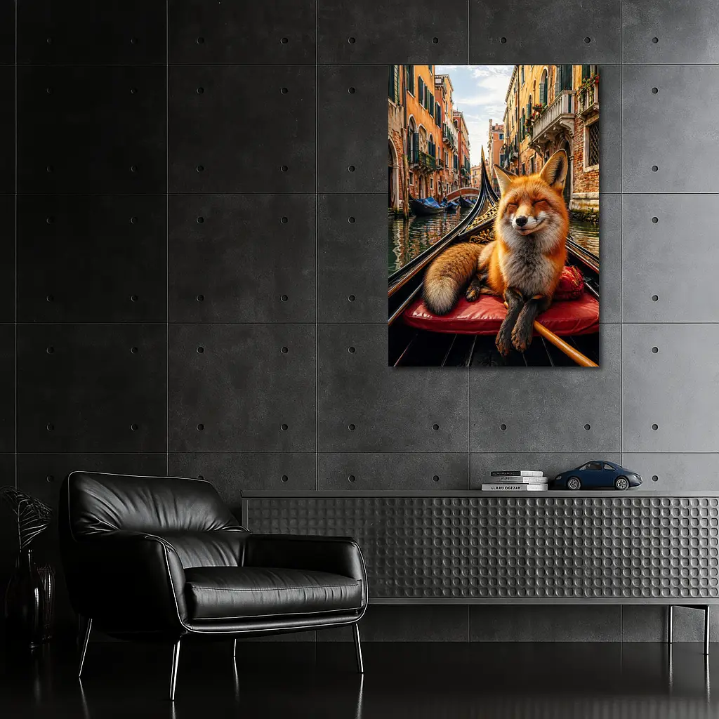 Red Fox Relaxing on Venice Gondola Canal – Wall Art