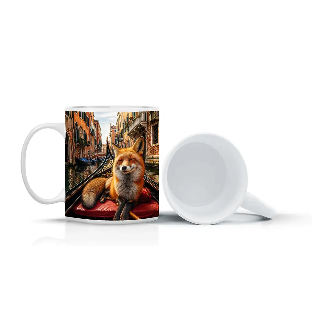 Red Fox Relaxing on Venice Gondola Canal – Mugs