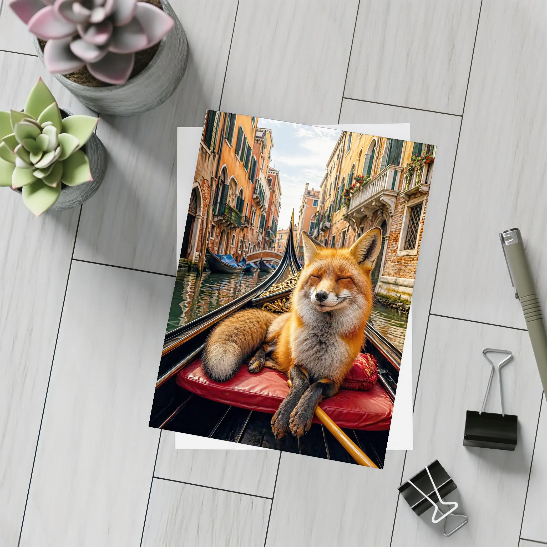 Red Fox Relaxing on Venice Gondola Canal – Postcards