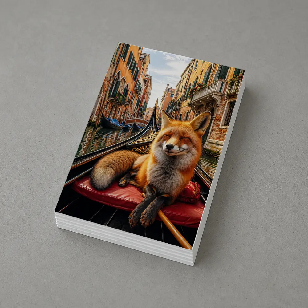 Red Fox Relaxing on Venice Gondola Canal – Postcards
