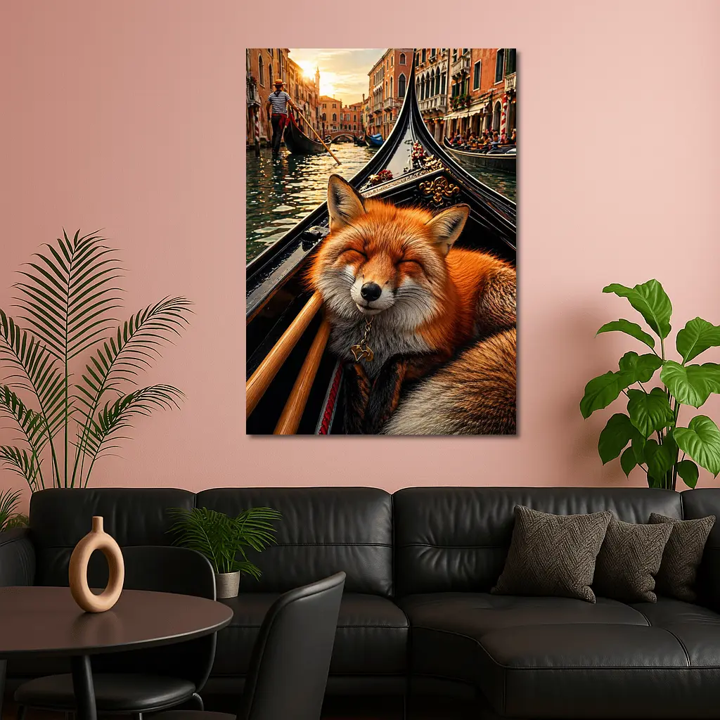 Red Fox Sleeping on Venice Gondola – Wall Art