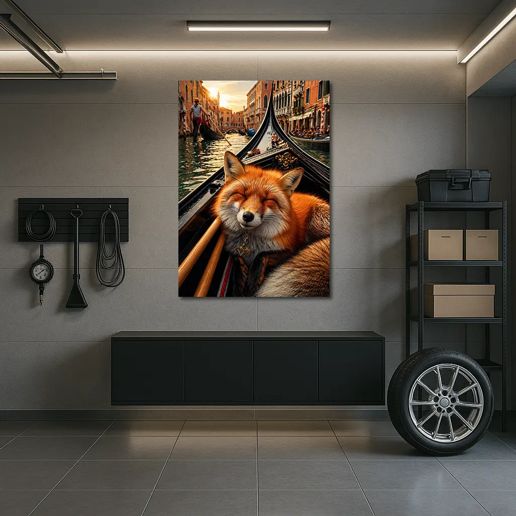 Red Fox Sleeping on Venice Gondola – Wall Art
