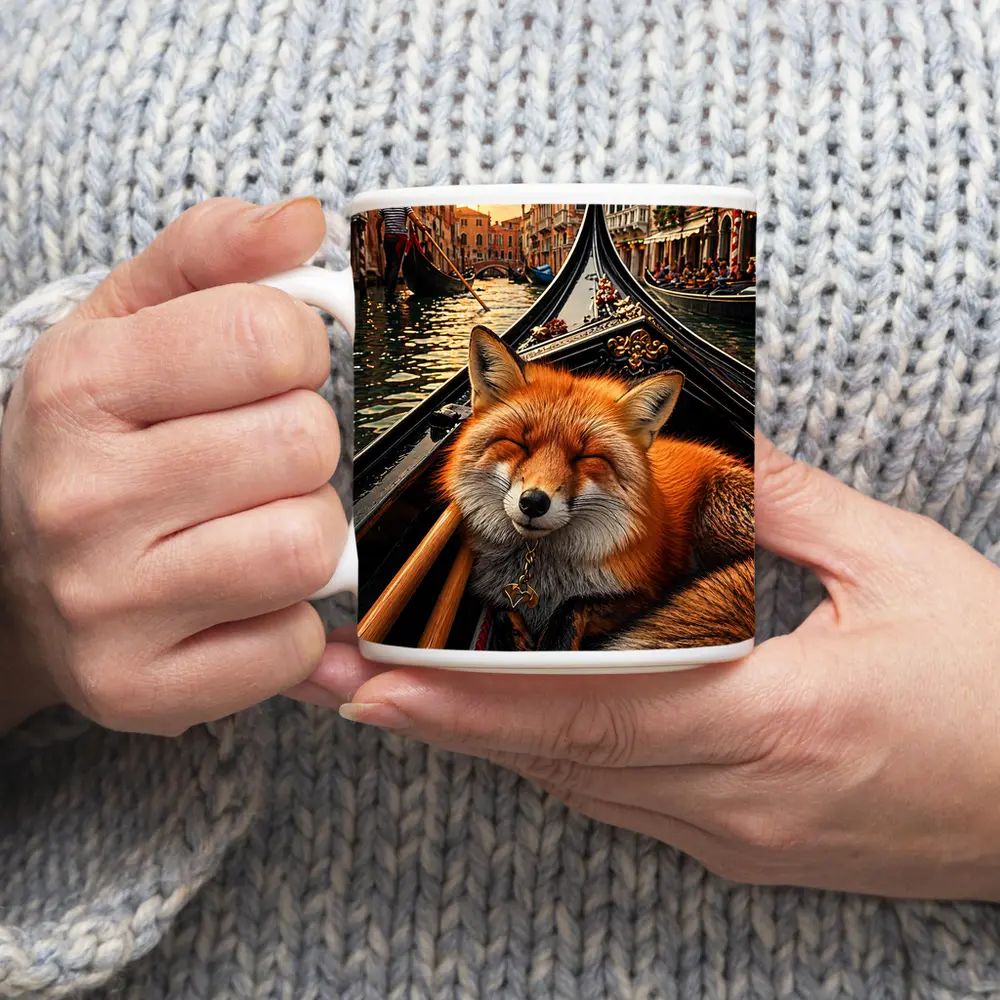 Red Fox Sleeping on Venice Gondola – Mugs