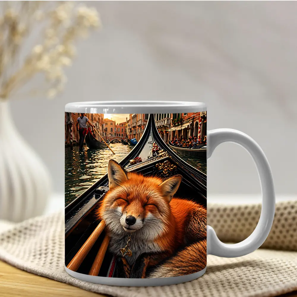Red Fox Sleeping on Venice Gondola – Mugs