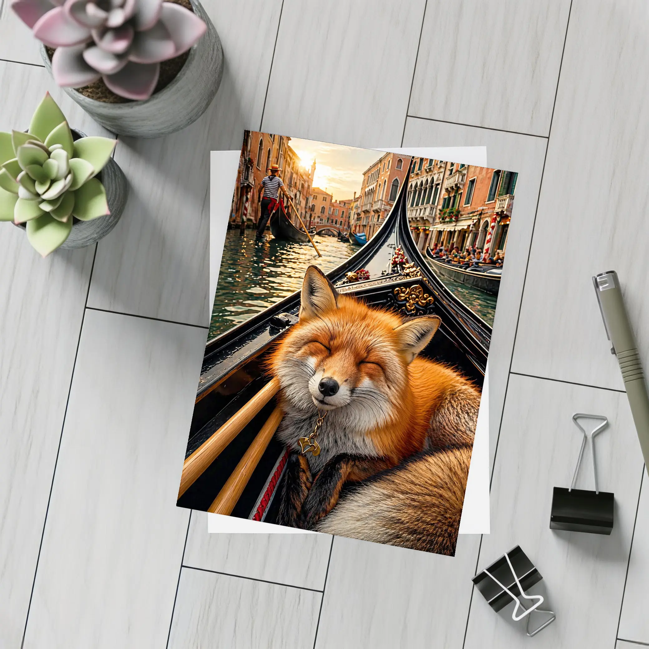 Red Fox Sleeping on Venice Gondola – Postcards