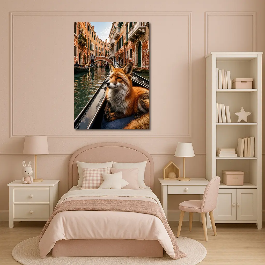Red Fox Relaxing on Venice Gondola Canal – Wall Art