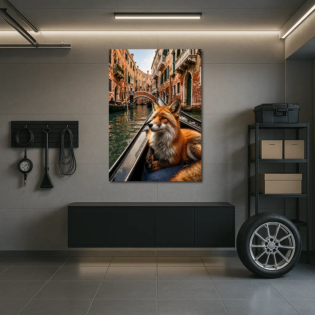 Red Fox Relaxing on Venice Gondola Canal – Wall Art