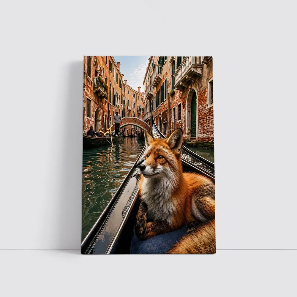 Red Fox Relaxing on Venice Gondola Canal – Wall Art
