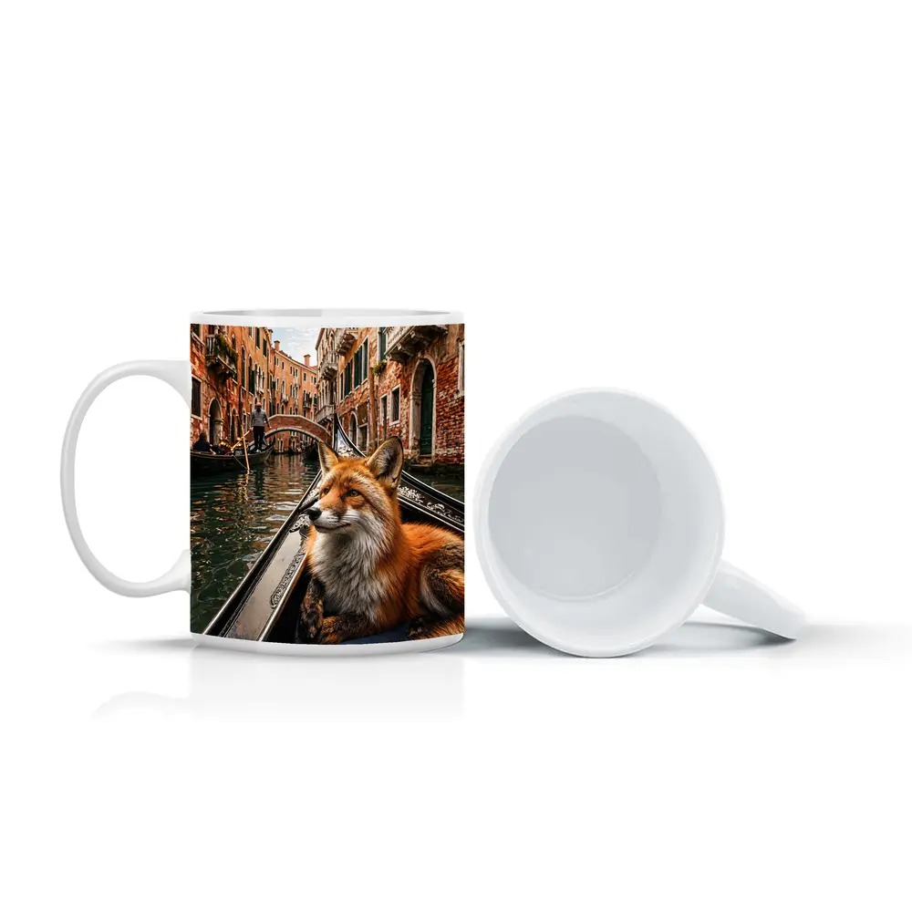 Red Fox Relaxing on Venice Gondola Canal – Mugs