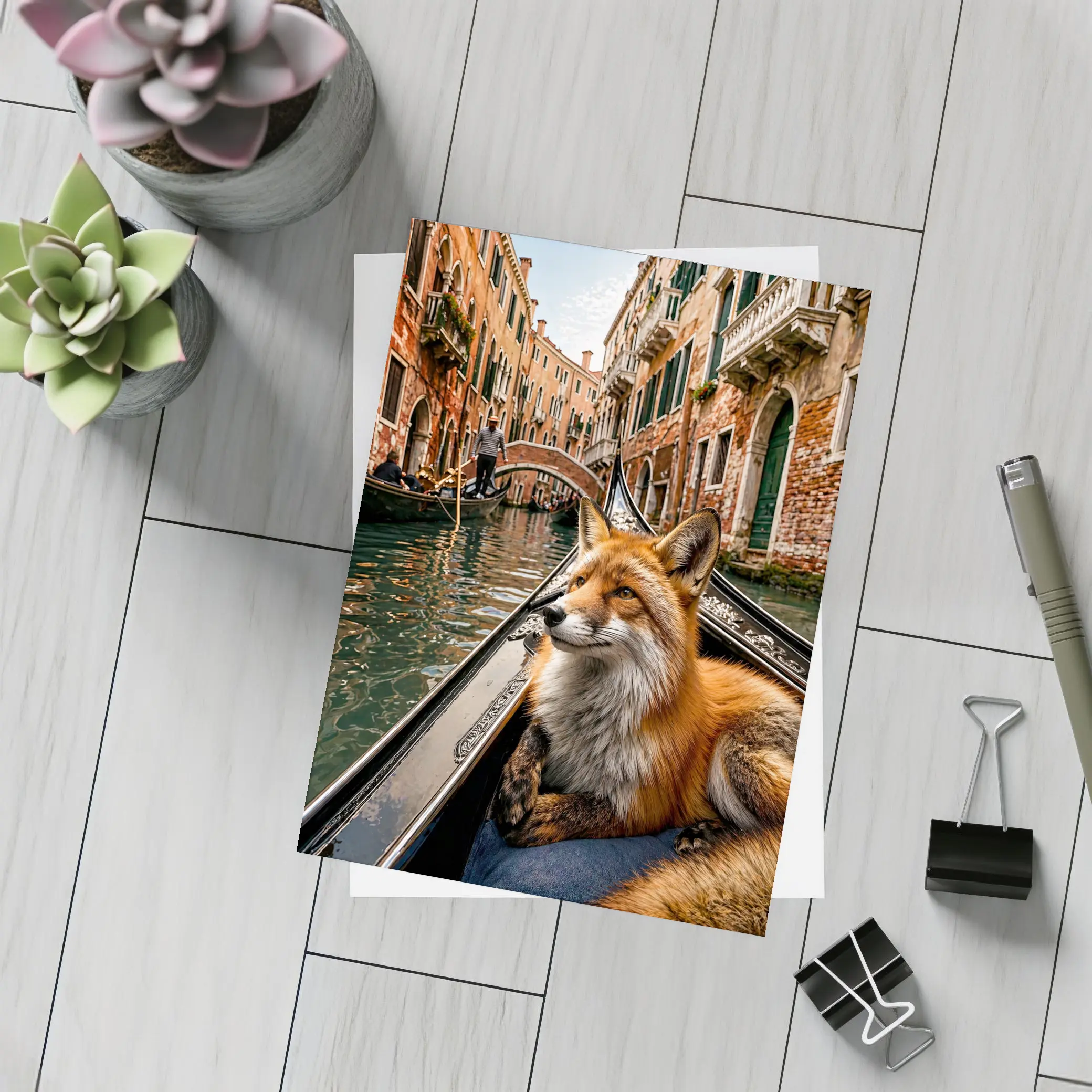 Red Fox Relaxing on Venice Gondola Canal – Postcards