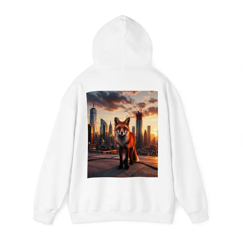 Red Fox Standing on City Rooftop Sunset – Hoodies