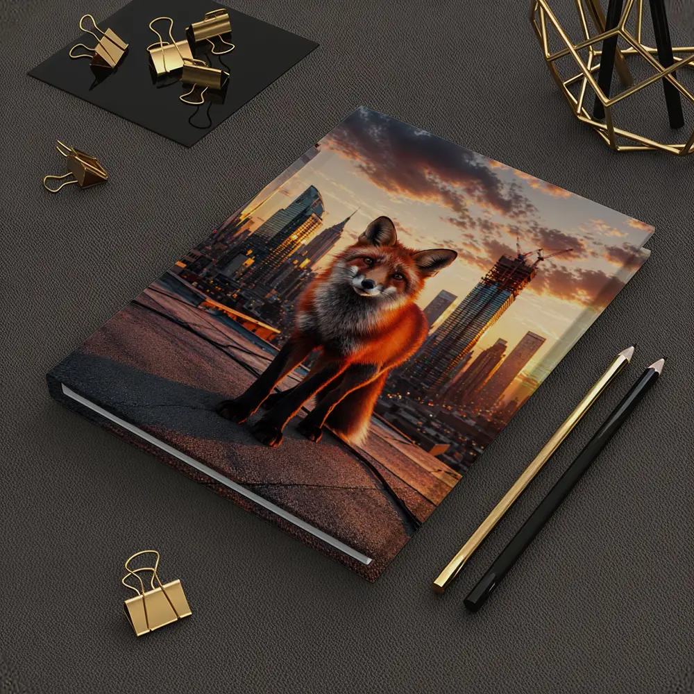 Red Fox Standing on City Rooftop Sunset – Notebooks