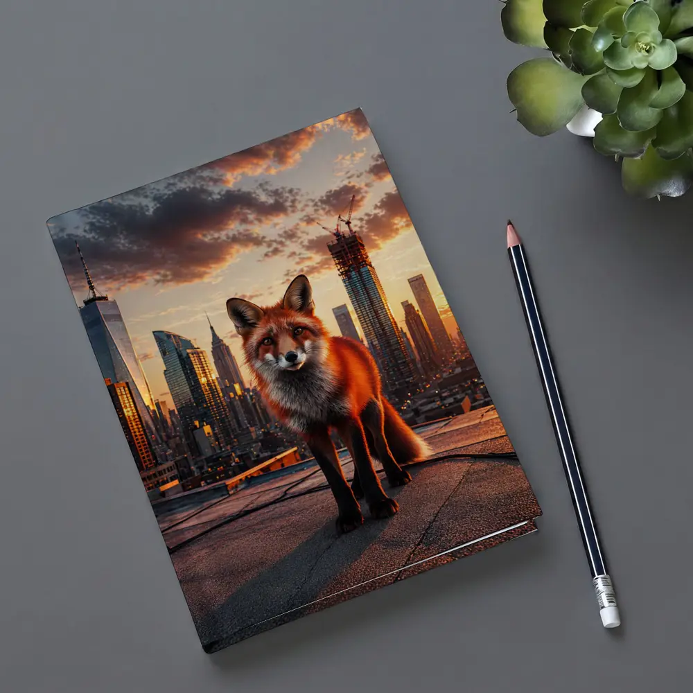 Red Fox Standing on City Rooftop Sunset – Notebooks
