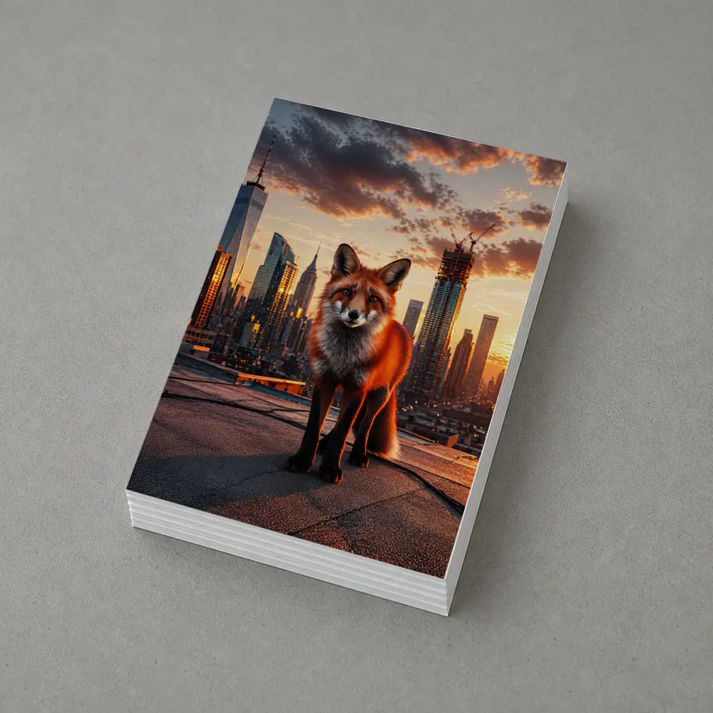 Red Fox Standing on City Rooftop Sunset – Postcards