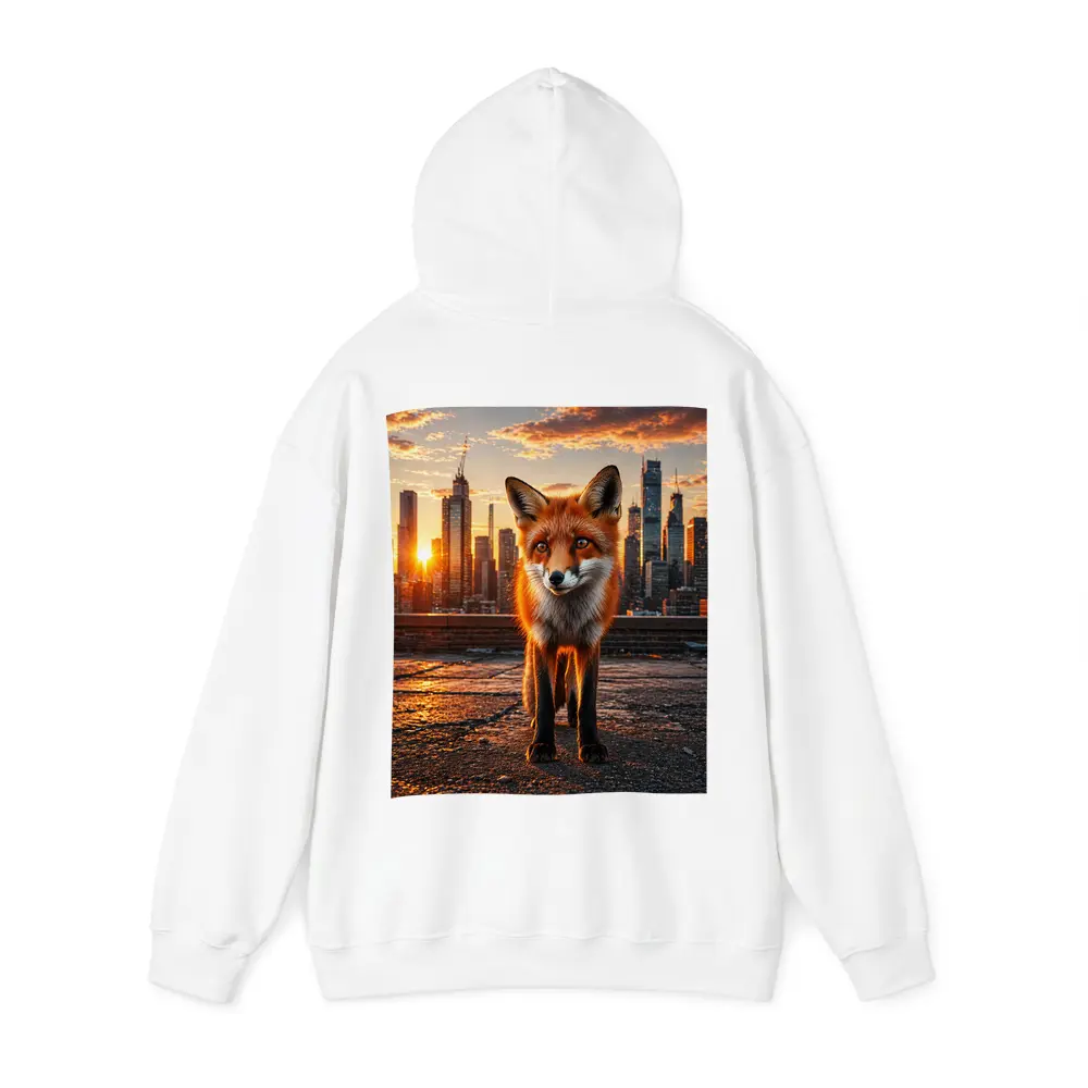 Red Fox Standing On City Rooftop Sunset – Hoodies
