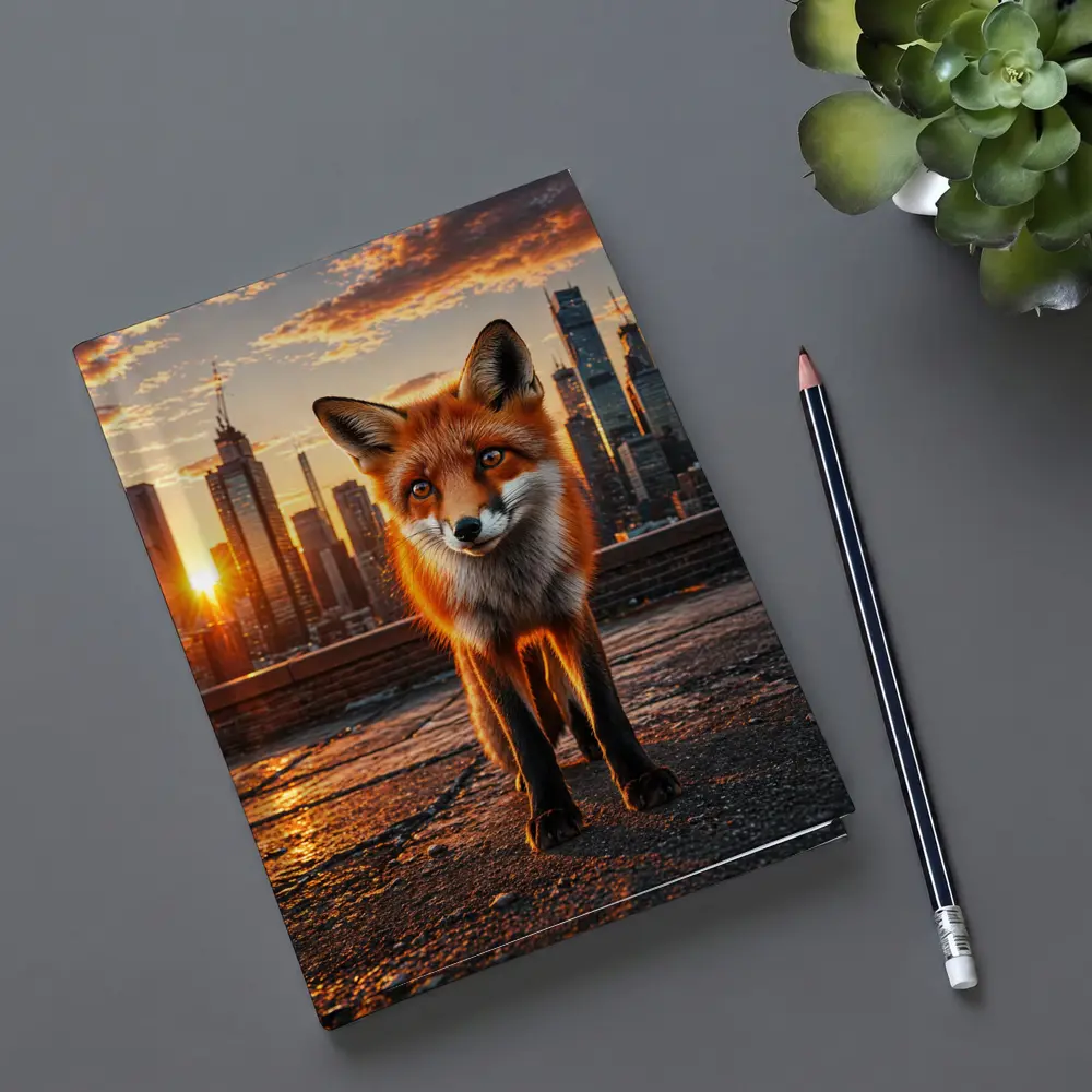 Red Fox Standing On City Rooftop Sunset – Notebooks