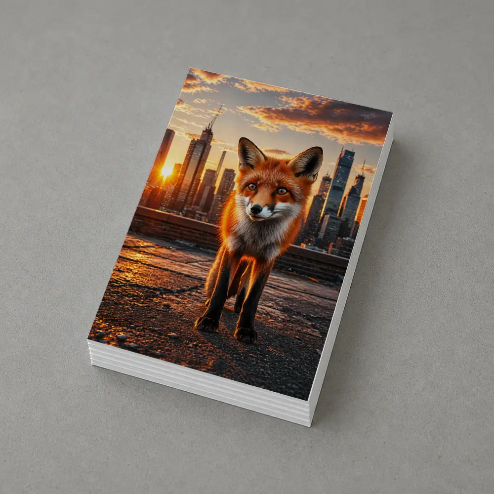 Red Fox Standing On City Rooftop Sunset – Postcards