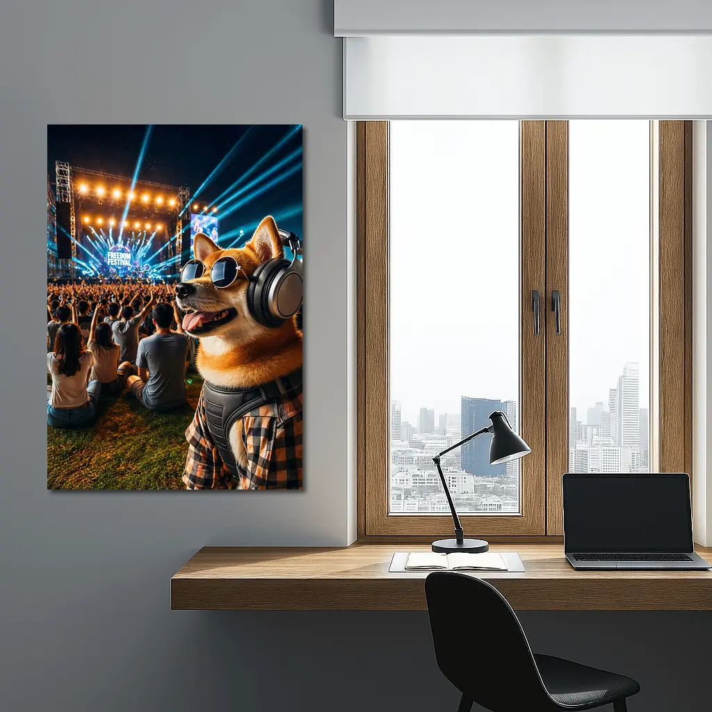 Shiba Inu Dog Headphones Sunglasses Music Festival – Wall Art