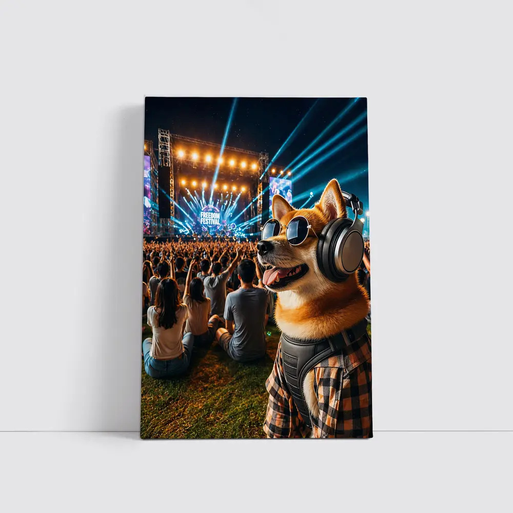Shiba Inu Dog Headphones Sunglasses Music Festival – Wall Art