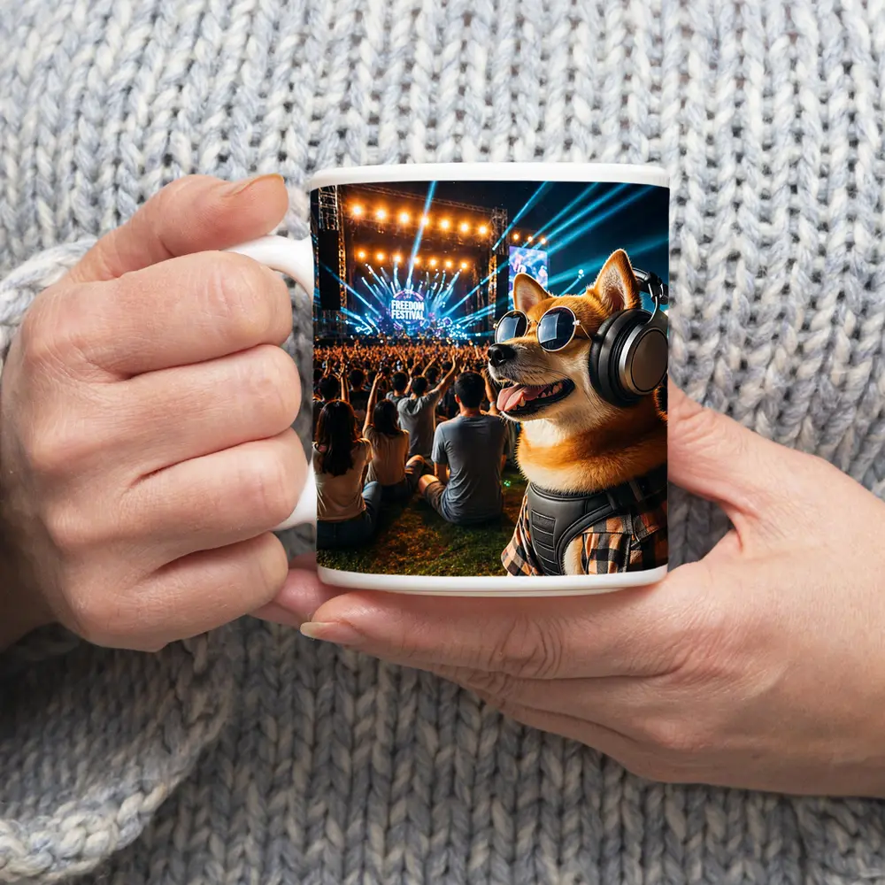 Shiba Inu Dog Headphones Sunglasses Music Festival – Mugs